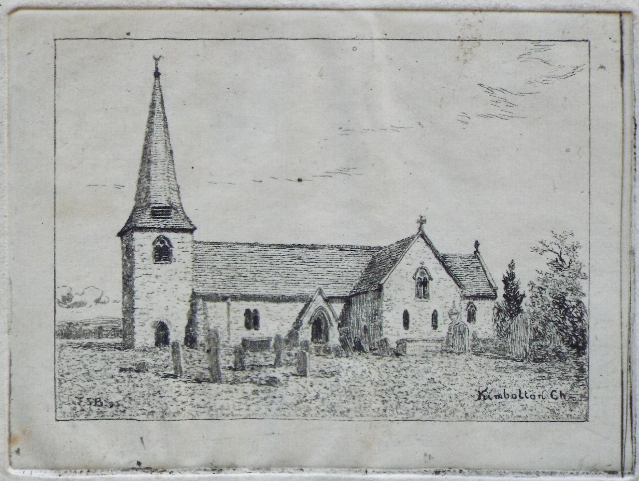 Etching - Kimbolton Church - Bayley